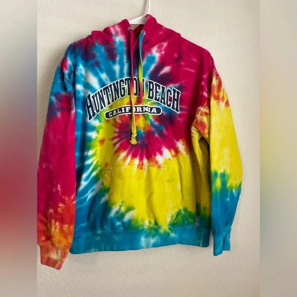 Huntington Beach California tie dye pullover hoodie size Large